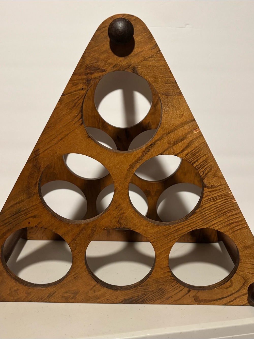 Wooden Triangle Wine Bottle Rack - 6 Bottle. See pictures
